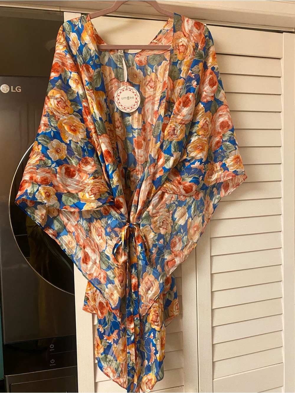 Umgee Floral Kimono S/M • Cobalt Blue Rose Print • Metallic Shimmer
